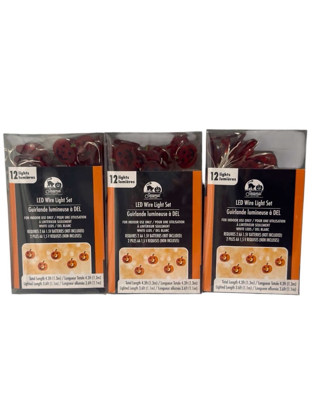 Halloween LED Orange Pumpkin Jack-O’-Lantern String Light Sets, 3 Pack NWT